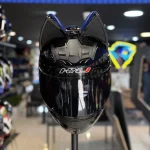 کلاه کاسکت گوش دار فک ثابت HNJ رنگ مشکی براق طلق رنگی