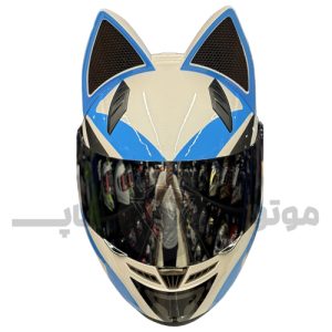 کلاه کاسکت گوش دار فک ثابت نیترینوس رنگ سفید آبی