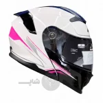 کلاه کاسکت فک متحرک برند جایکا glossy white pink