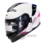 کلاه کاسکت فک متحرک برند جایکا glossy white pink