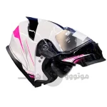 کلاه کاسکت فک متحرک برند جایکا glossy white pink