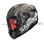 کلاه کاسکت کودک فک ثابت برند SMK Bionic youth مدل matt black grey-white