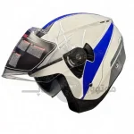 کلاه کاسکت بدون فک برند فلش مدل glossy white blue 46#B 852