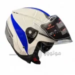 کلاه کاسکت بدون فک برند فلش مدل glossy white blue 46#B 852
