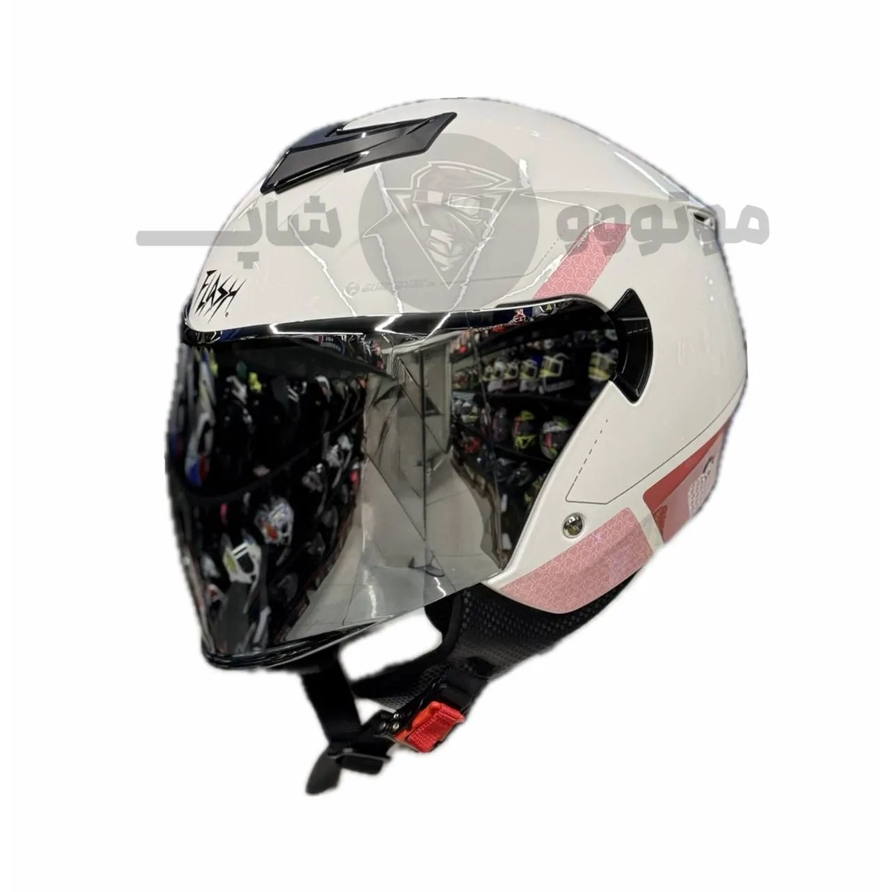 helmet-without-jaw-glossy-glossy pink white 34#k 852 کلاه کاسکت بدون فک برند فلش مدل glossy pink white 34#k 852