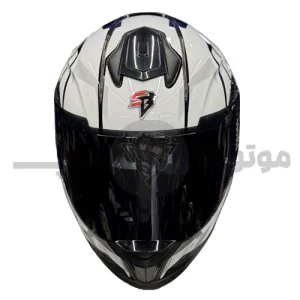 کلاه کاسکت فک ثابت برند استیل برد مدل SBH_57 glossy black-white f4
