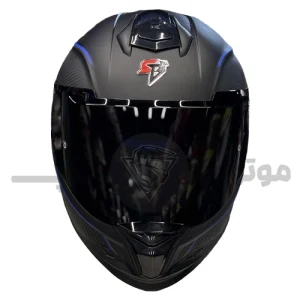 کلاه کاسکت فک ثابت برند استیل برد مدل SBH_57 matte black-blue f1