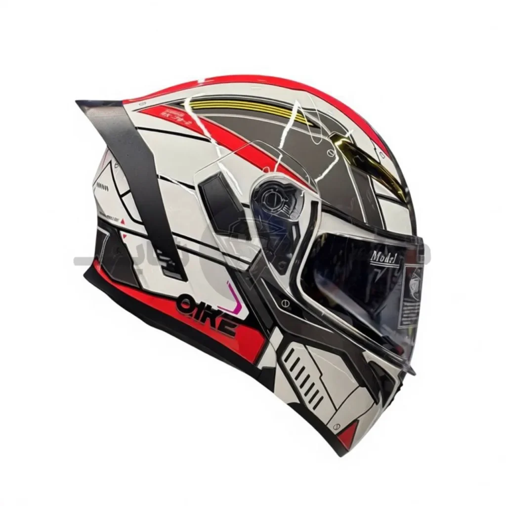 کلاه کاسکت فک متحرک برند کایک glossy white red