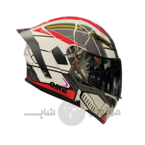 کلاه کاسکت فک متحرک برند کایک glossy white red