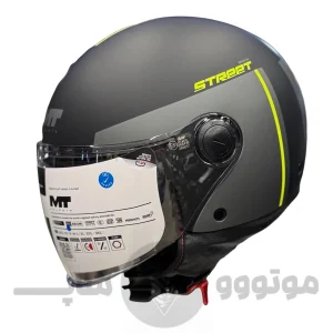 کلاه کاسکت بدون فک برند MT مدل matte black line green