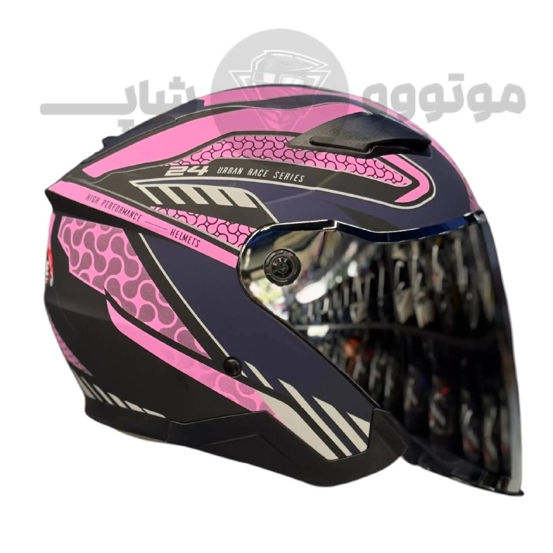 helmet-without-jaw-redline-956-matte-black-pink کلاه کاسکت بدون فک برند ردلاین مدل 956 مشکی مات صورتی