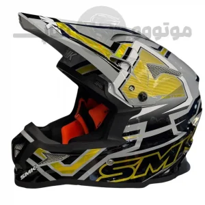 کلاه کاسکت کراسی برند smk مدلGlossy yellow gray