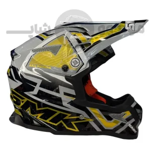 کلاه کاسکت کراسی برند smk مدلGlossy yellow gray
