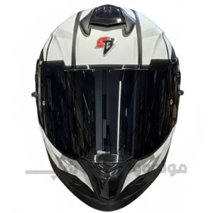 کلاه کاسکت فک ثابت برند استیل برد مدل SBH57 Matte black white