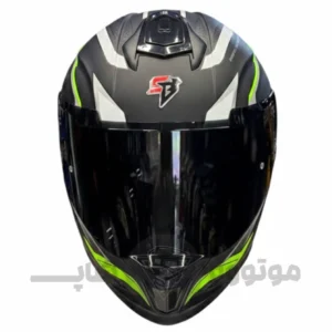 کلاه کاسکت فک ثابت برند استیل برد مدل Matte black white green