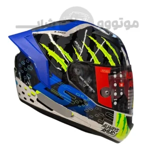 کلاه کاسکت فک ثابت برند ls2 مدل LS2 Rookie Black blue monster