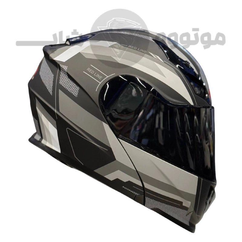 helmet-removable-jaw-redline-939-matte-black-gray-line کلاه کاسکت فک متحرک برند ردلاین مدل matte black gray line939