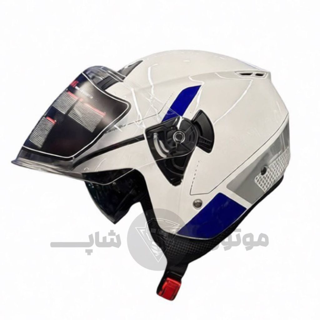 کلاه کاسکت بدون فک برند فلش مدل Glossy white blue