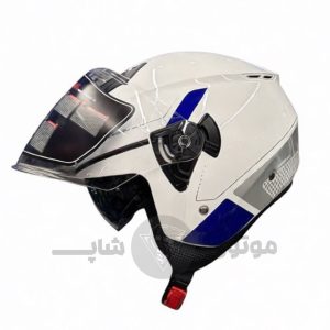 کلاه کاسکت بدون فک برند فلش مدل Glossy white blue