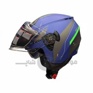 کلاه کاسکت بدون فک برند فلش مدل Matte blue line green