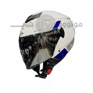 کلاه کاسکت بدون فک برند فلش مدل Glossy white blue
