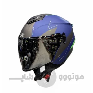 کلاه کاسکت بدون فک برند فلش مدل Matte blue line green